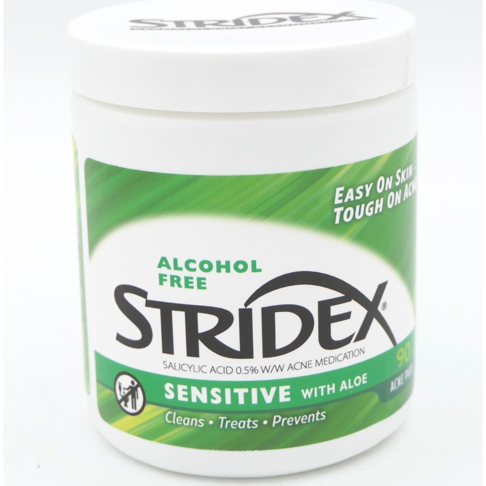 Stridex Sensitive w/ Aloe Alcohol Free 90 Acne Pads - Cleans Treats Prevents